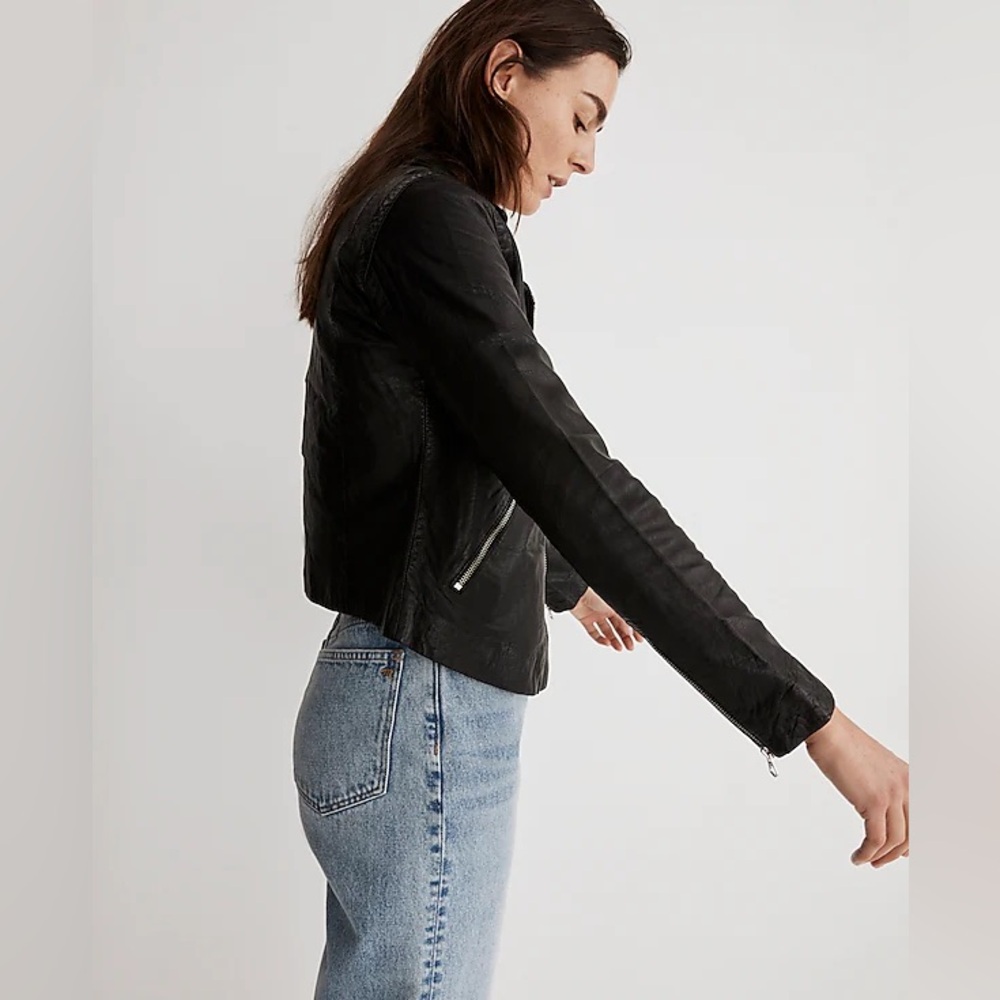 Madewell The Washed Leather Motorcycle Jacket in Trur Black size Medium - Picture 4 of 16